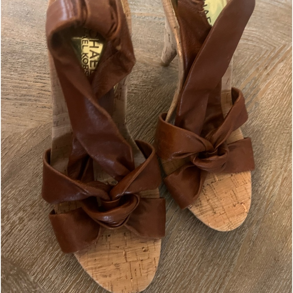 Michael Kors Cork Brown Leather Wrap Heels
